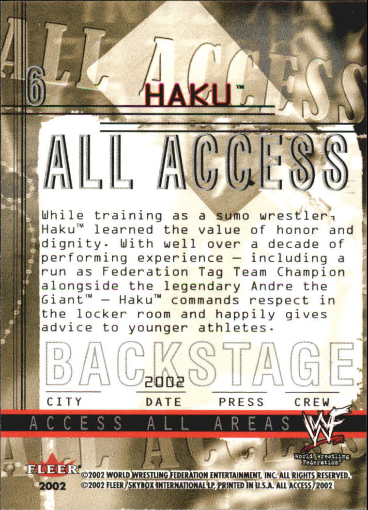 2002 Fleer WWF All Access #6 Haku back image