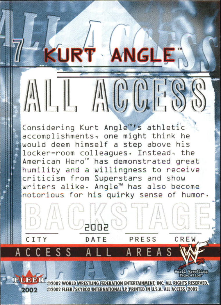 2002 Fleer WWF All Access #7 Kurt Angle back image