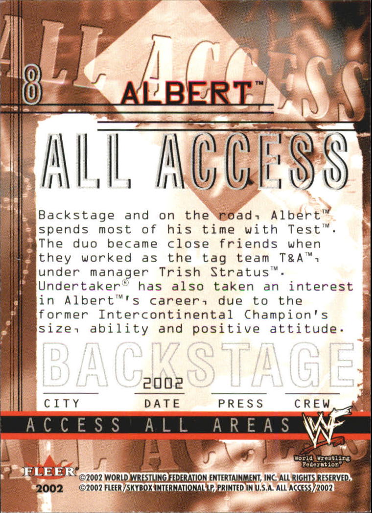2002 Fleer WWF All Access #8 Albert back image