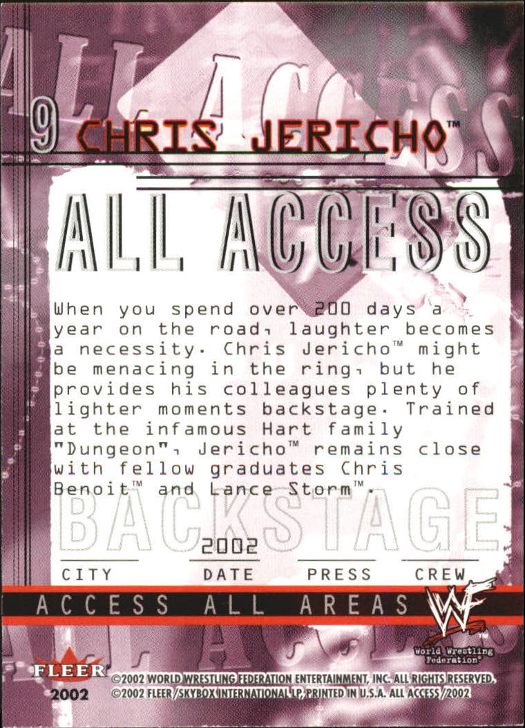 2002 Fleer WWF All Access #9 Chris Jericho back image