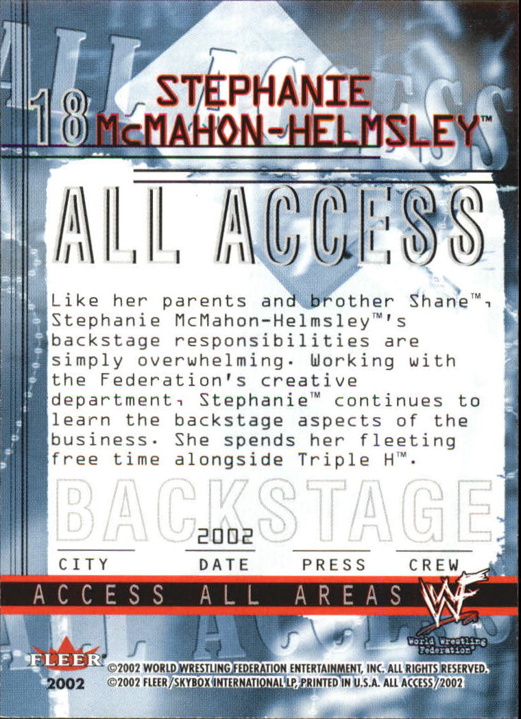 2002 Fleer WWF All Access #18 Stephanie McMahon-Helmsley back image