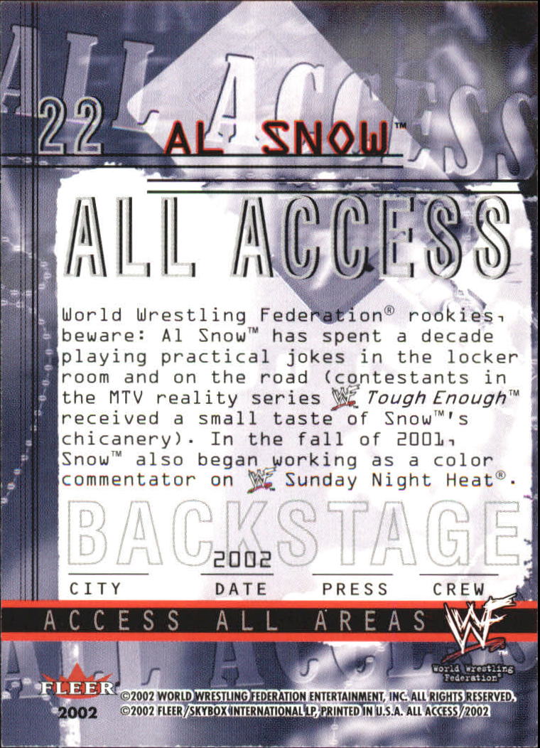 2002 Fleer WWF All Access #22 Al Snow back image