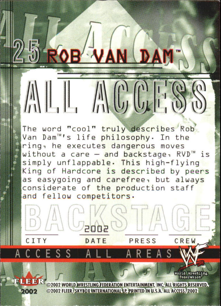 2002 Fleer WWF All Access #25 Rob Van Dam RC back image