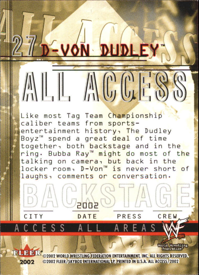 2002 Fleer WWF All Access #27 D-Von Dudley back image