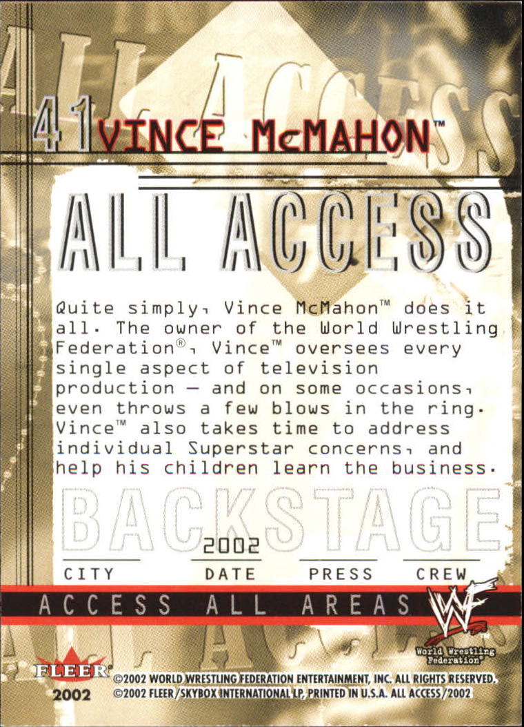2002 Fleer WWF All Access #41 Vince Mcmahon back image