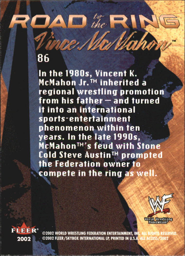 2002 Fleer WWF All Access #86 Vince McMahon RR back image