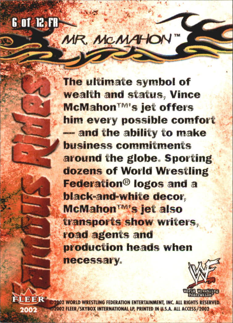 2002 Fleer WWF All Access Famous Rides #FR6 Vince McMahon's Jet back image