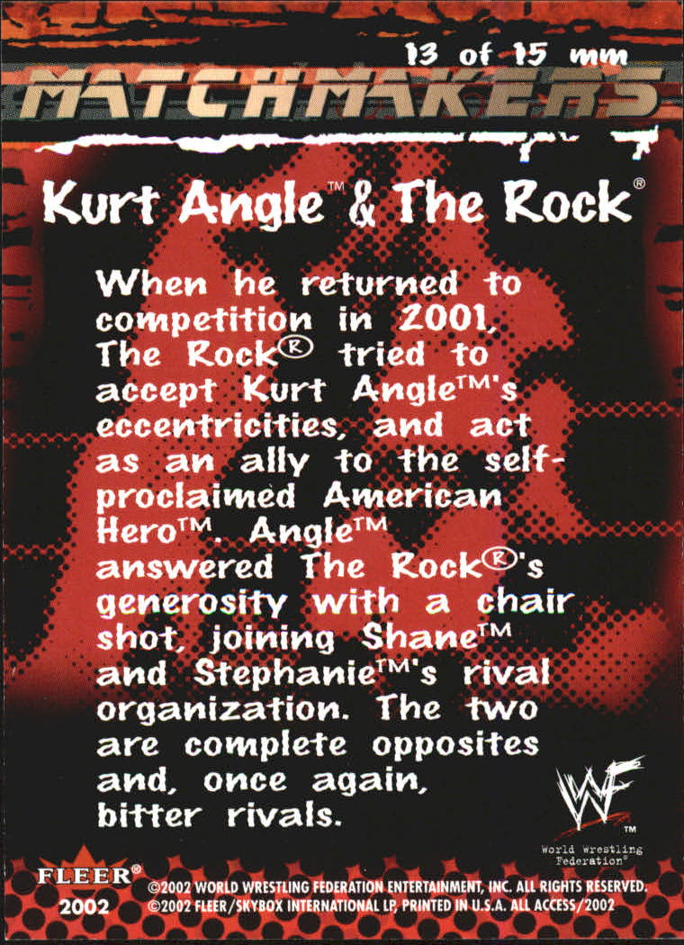 2002 Fleer WWF All Access Match Makers #MM13 Kurt Angle & The Rock back image