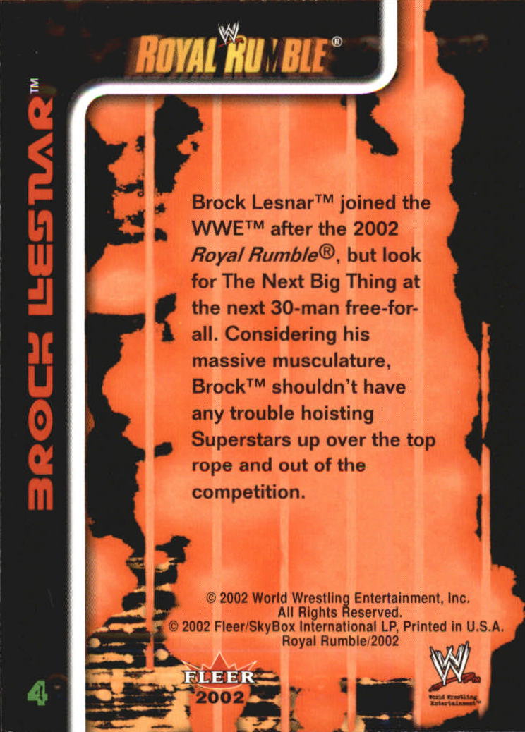 2002 Fleer WWE Royal Rumble #4 Brock Lesnar RC back image