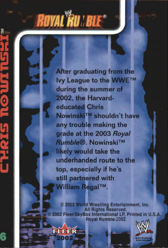 2002 Fleer WWE Royal Rumble #6 Chris Nowinski RC back image