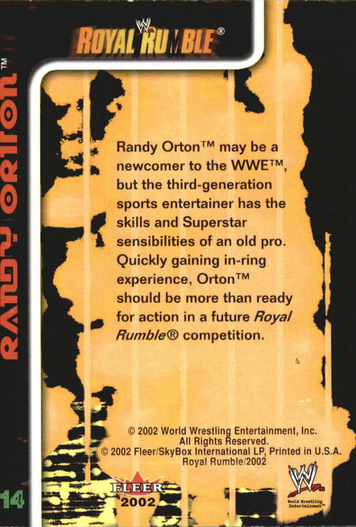 2002 Fleer WWE Royal Rumble #14 Randy Orton RC back image