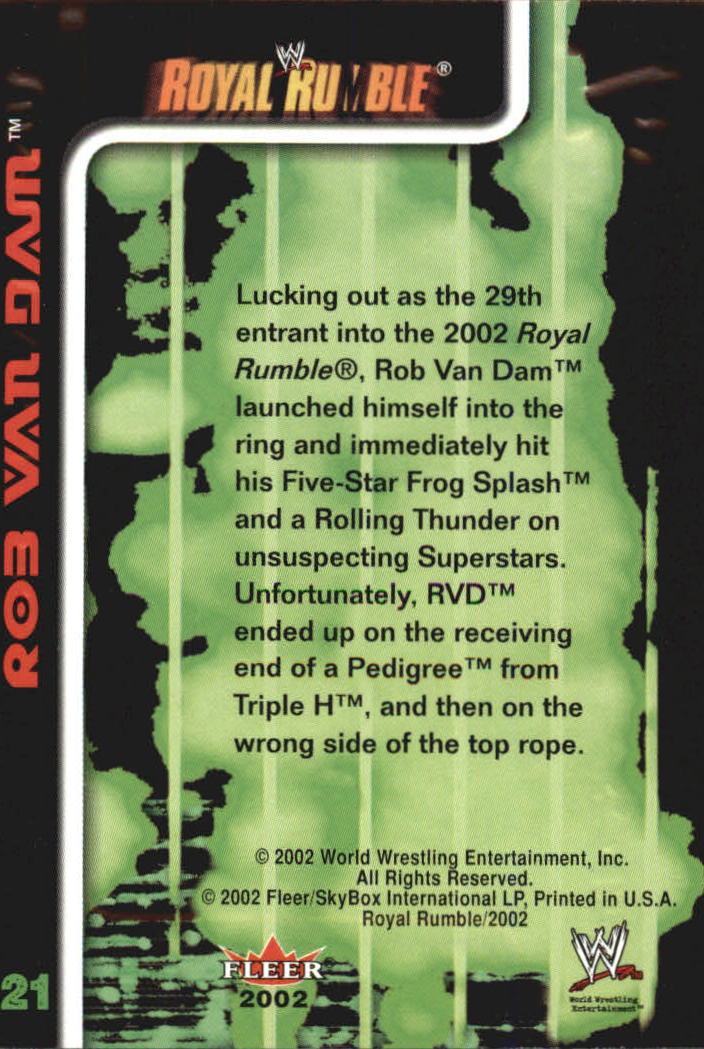 2002 Fleer WWE Royal Rumble #21 Rob Van Dam RC back image