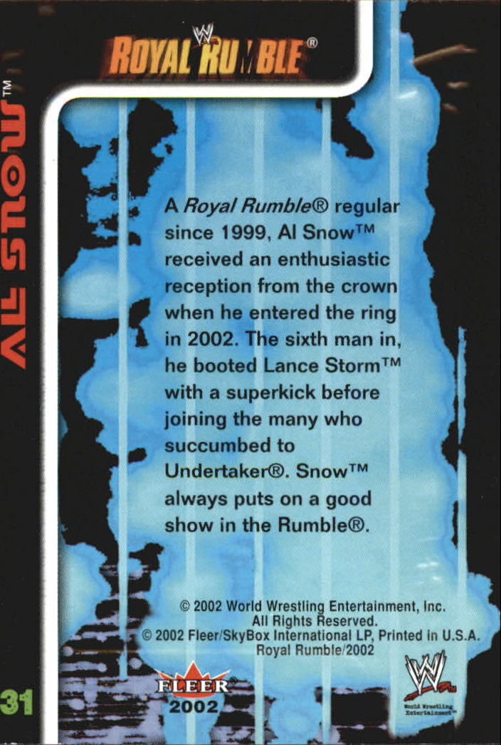 2002 Fleer WWE Royal Rumble #31 Al Snow back image