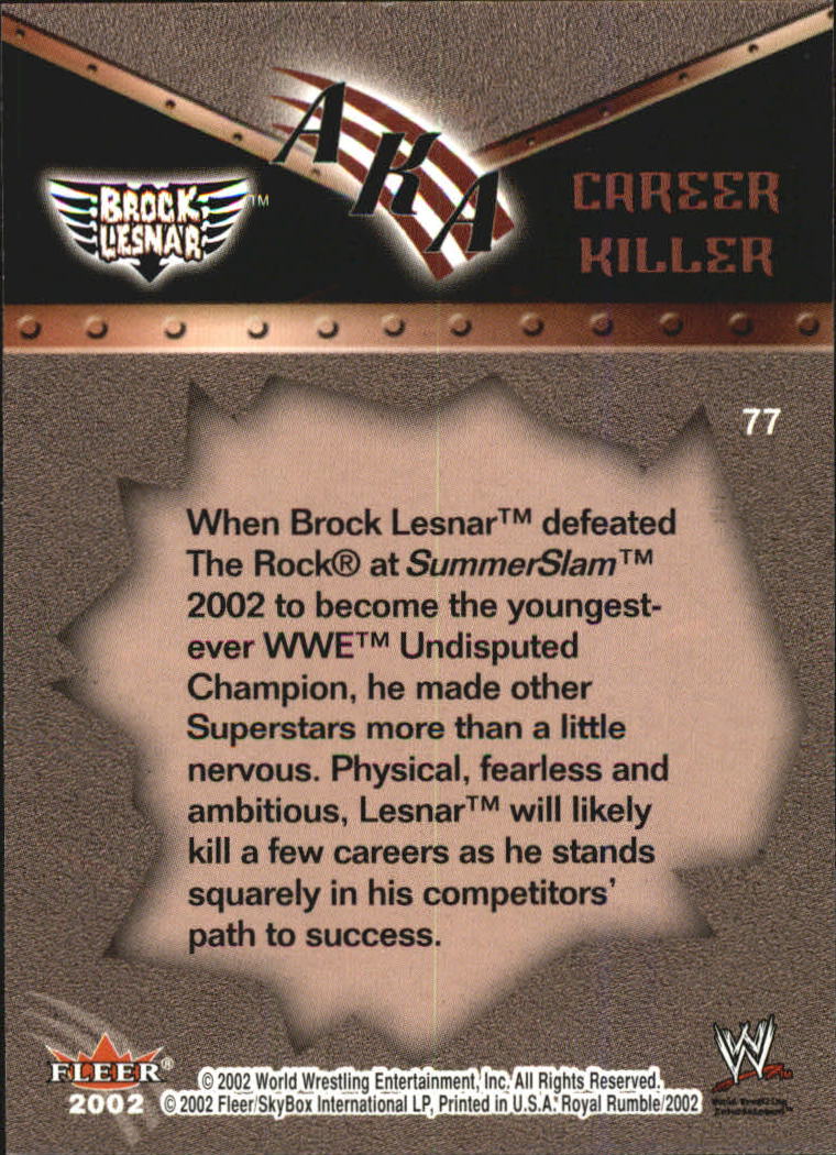2002 Fleer WWE Royal Rumble #77 Brock Lesnar AKA back image