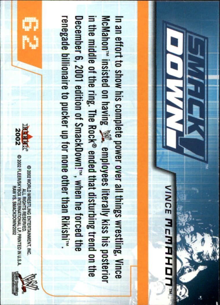 2002 Fleer WWE Raw vs. SmackDown #62 Vince McMahon back image
