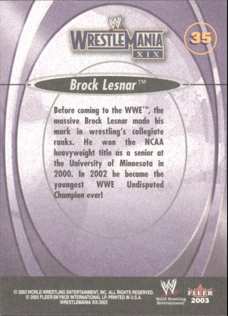 2003 Fleer WWE WrestleMania XIX #35 Brock Lesnar back image
