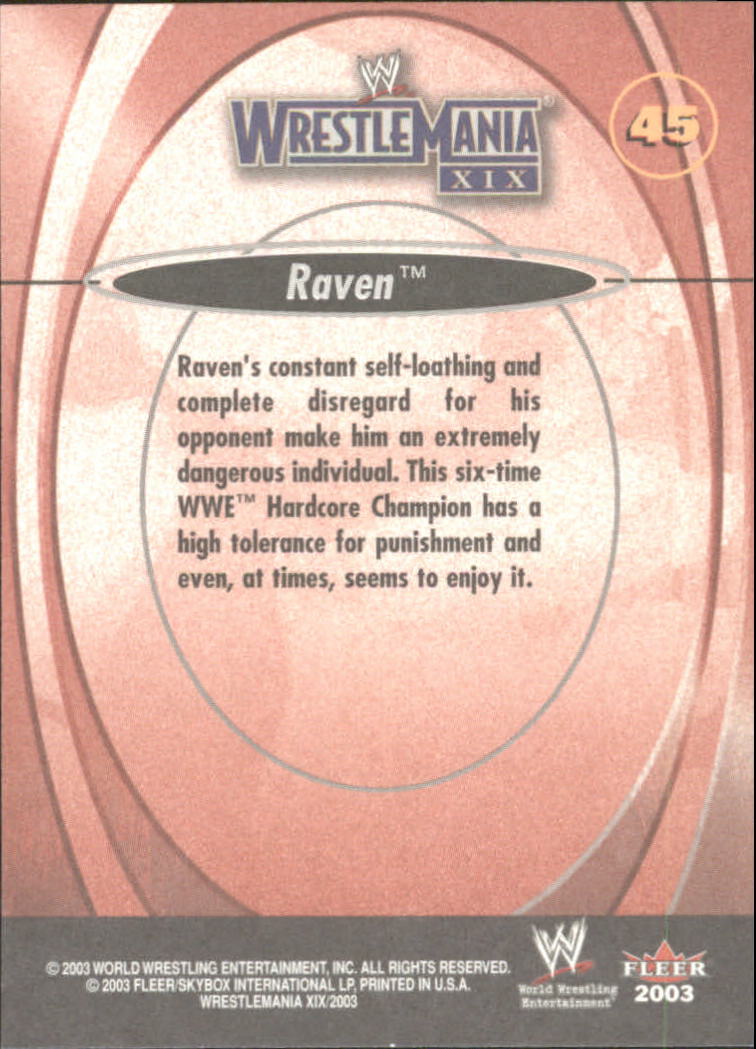 2003 Fleer WWE WrestleMania XIX #45 Raven back image
