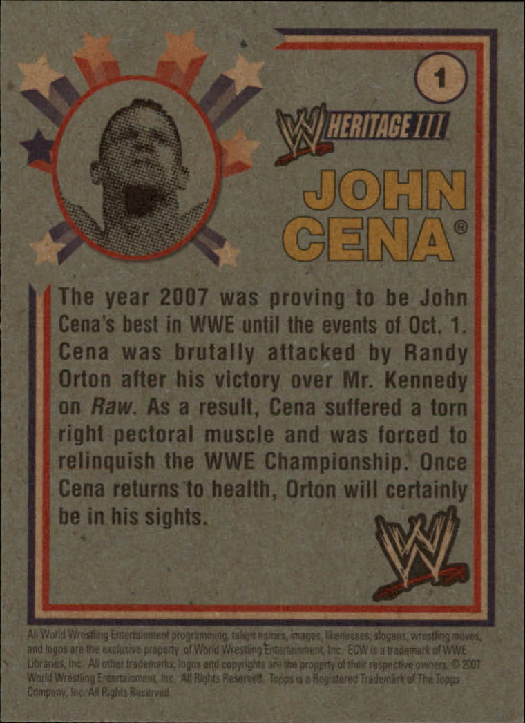 2007 Topps Heritage III WWE #1 John Cena back image