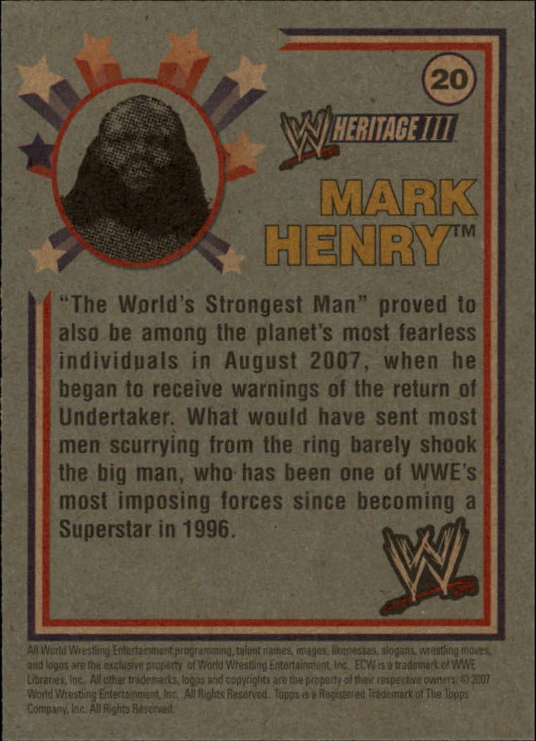 2007 Topps Heritage III WWE #20 Mark Henry back image