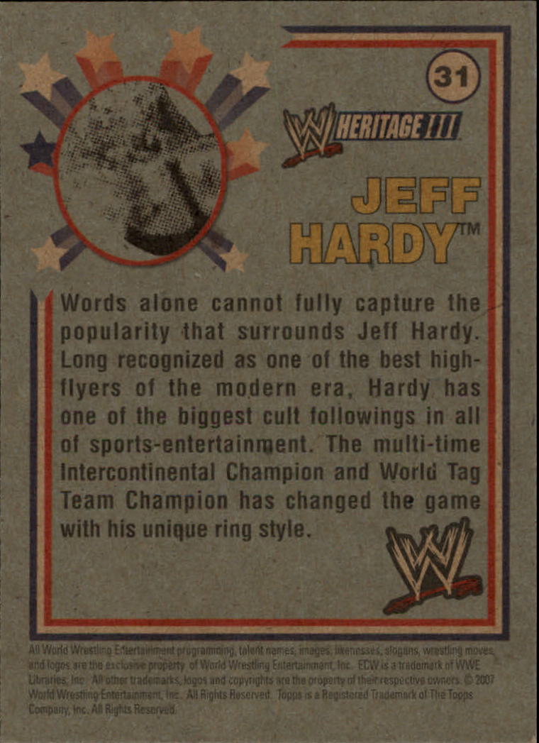 2007 Topps Heritage III WWE #31 Jeff Hardy back image