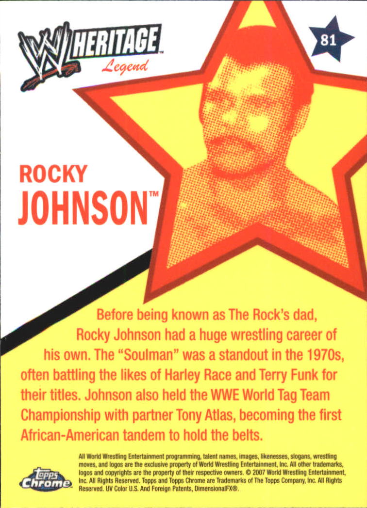 2007 Topps Heritage II Chrome WWE #81 Rocky Johnson L RC back image