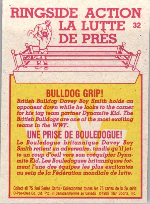 1985-86 O-Pee-Chee WWF Series 2 #32 Bulldog Grip! back image