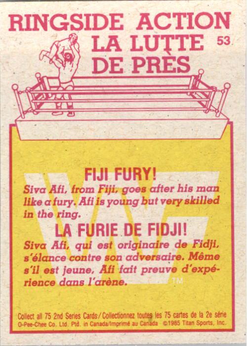 1985-86 O-Pee-Chee WWF Series 2 #53 Fiji Fury! back image