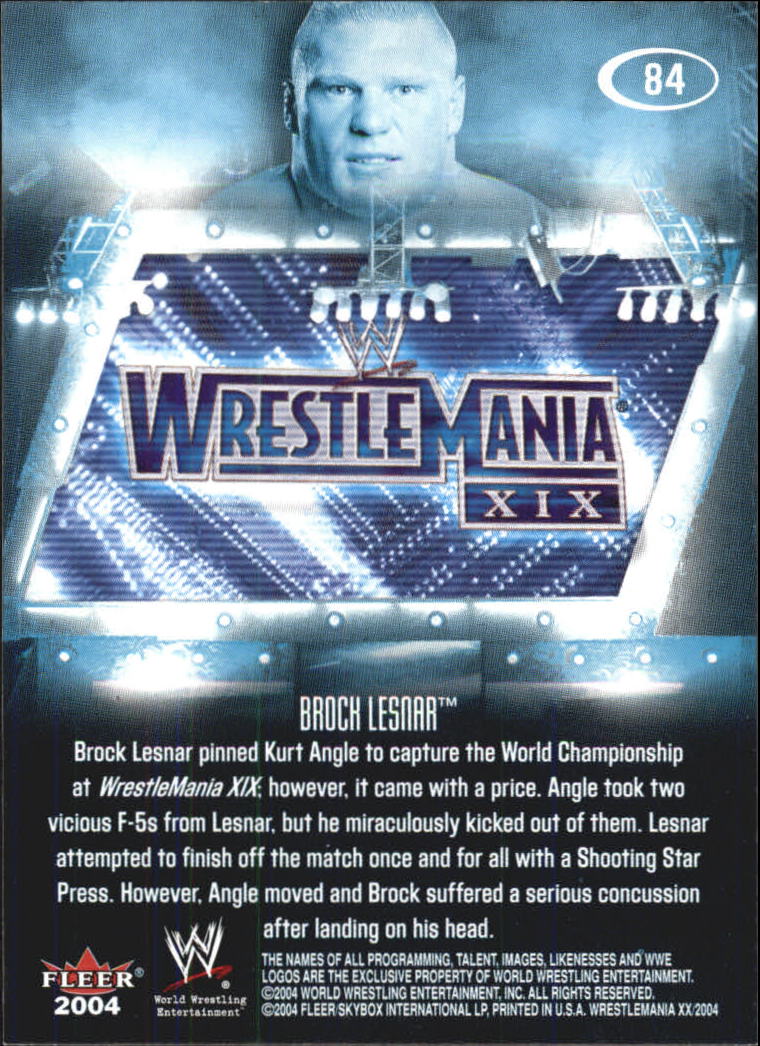 2004 Fleer WWE WrestleMania XX #84 Brock Lesnar MM back image