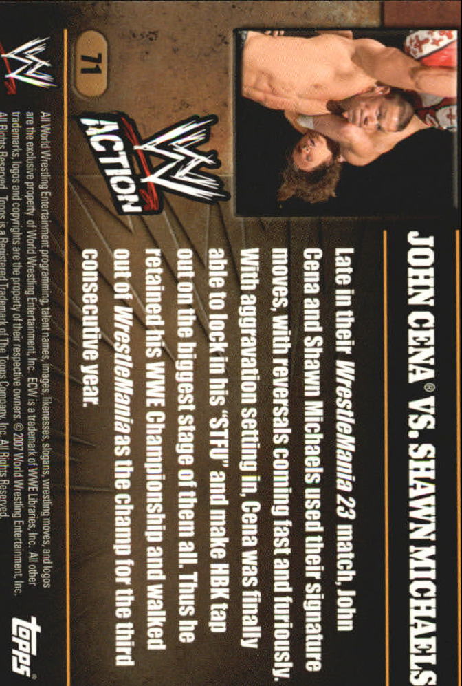 2007 Topps WWE Action #71 John Cena vs. Shawn Michaels back image