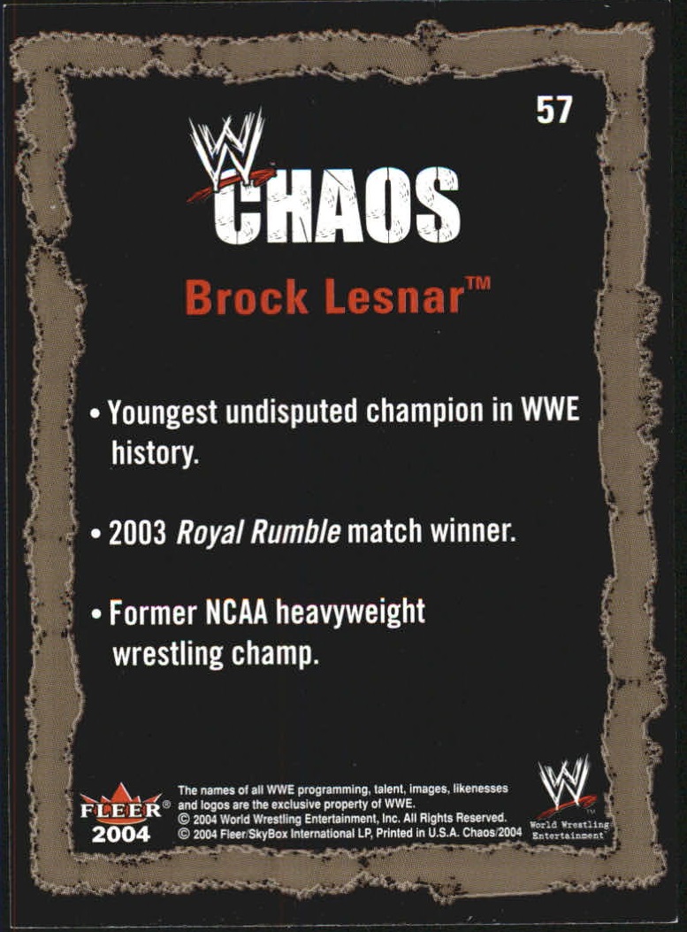 2004 Fleer WWE Chaos #57 Brock Lesnar back image