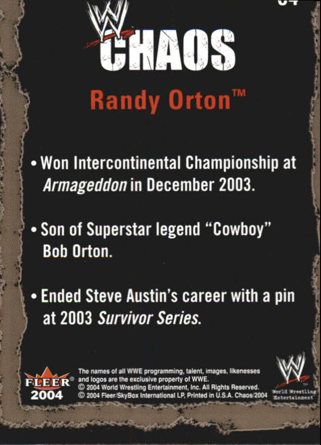 2004 Fleer WWE Chaos #64 Randy Orton back image