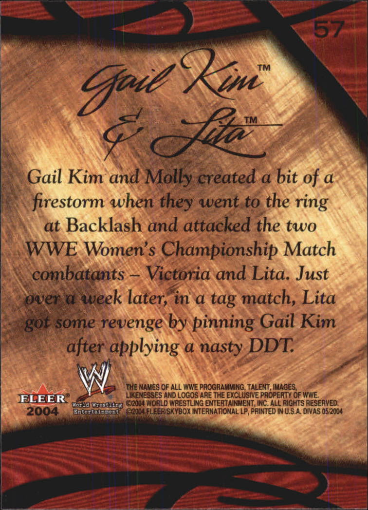 2004 Fleer WWE Divine Divas 2005 #57 Gail Kim & Lita CF back image