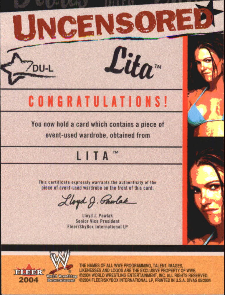 2004 Fleer WWE Divine Divas 2005 Divas Uncensored Memorabilia #DUL Lita back image