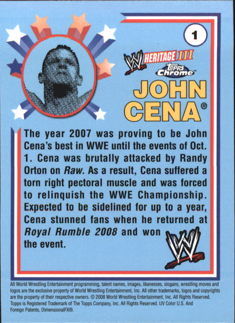 2008 Topps Heritage III Chrome WWE #1 John Cena back image