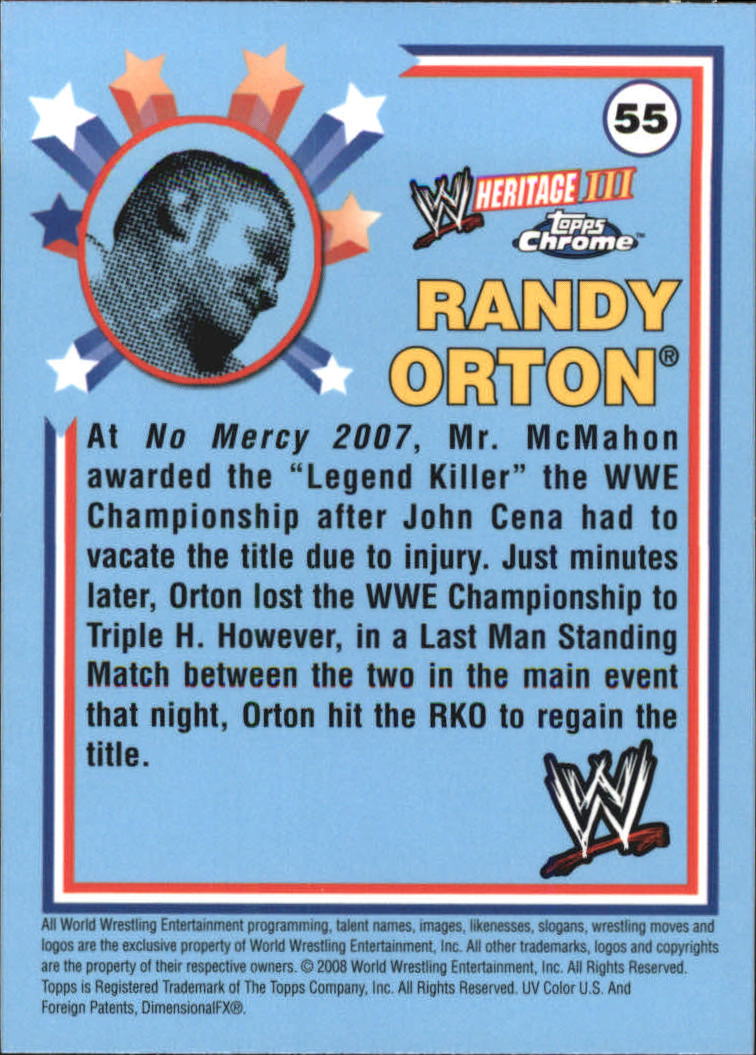 2008 Topps Heritage III Chrome WWE #55 Randy Orton back image