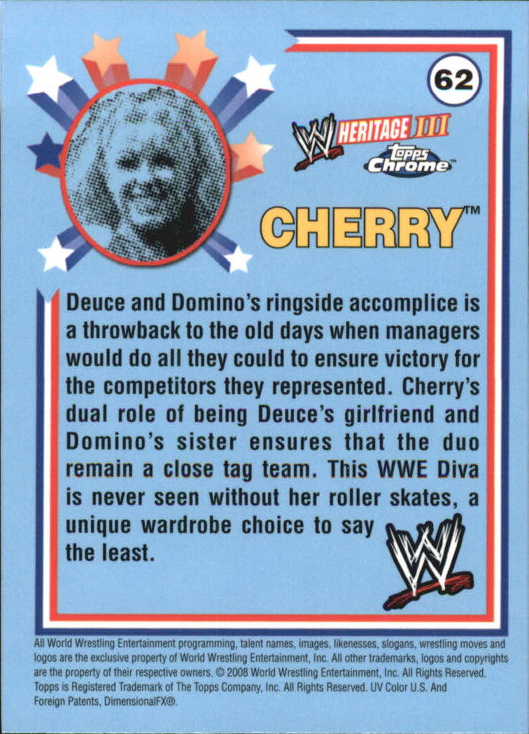 2008 Topps Heritage III Chrome WWE #62 Cherry DV back image
