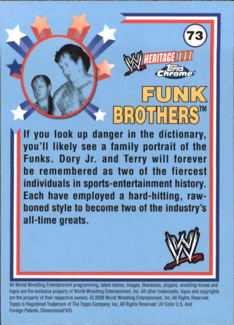 2008 Topps Heritage III Chrome WWE #73 Funk Brothers Dory Funk & Terry Funk L back image