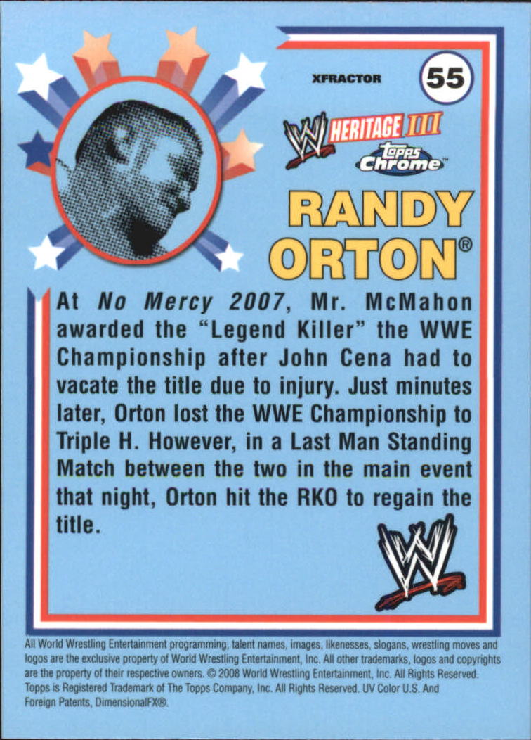 2008 Topps Heritage III Chrome WWE X-Fractors #55 Randy Orton back image