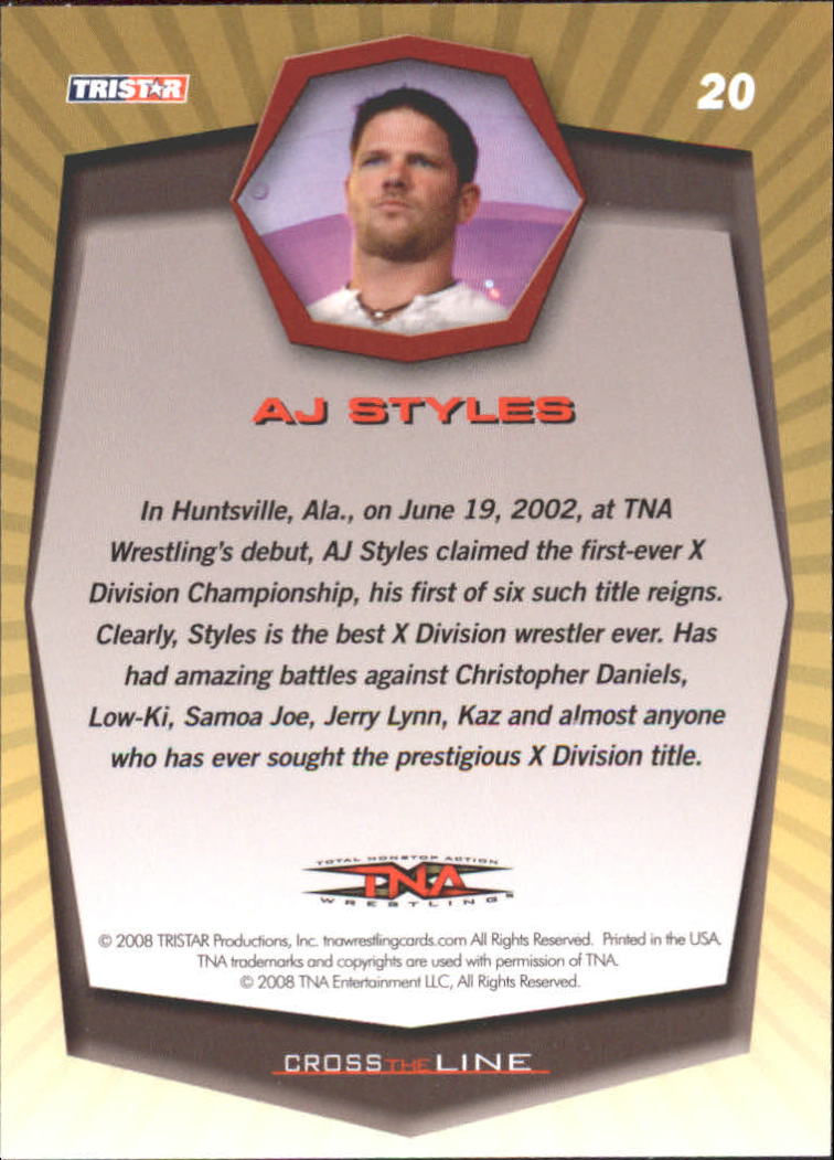 2008 TRISTAR TNA Cross the Line #20 A.J. Styles back image