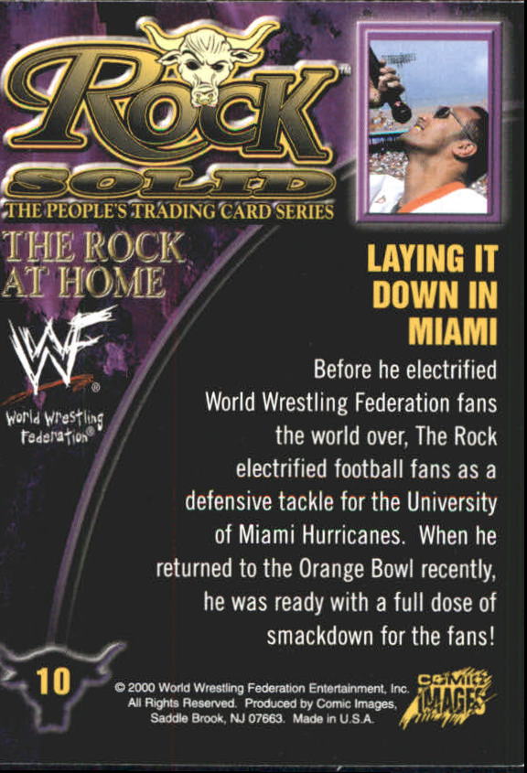 2000 Comic Images WWF Rock Solid #10 Laying It Down In Miami back image
