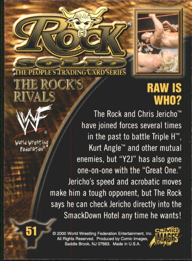 2000 Comic Images WWF Rock Solid #51 Raw Is Who back image