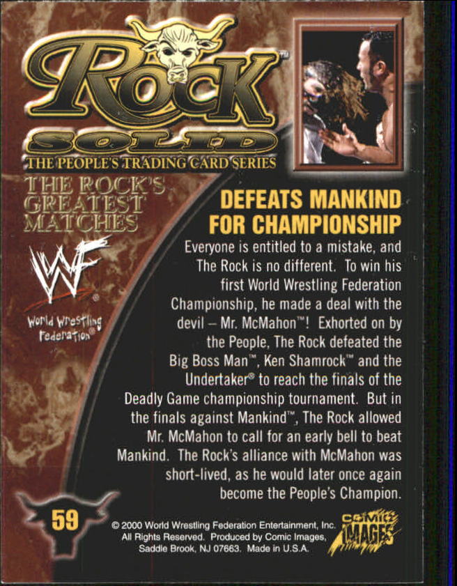 2000 Comic Images WWF Rock Solid #59 Rock vs. Mankind back image