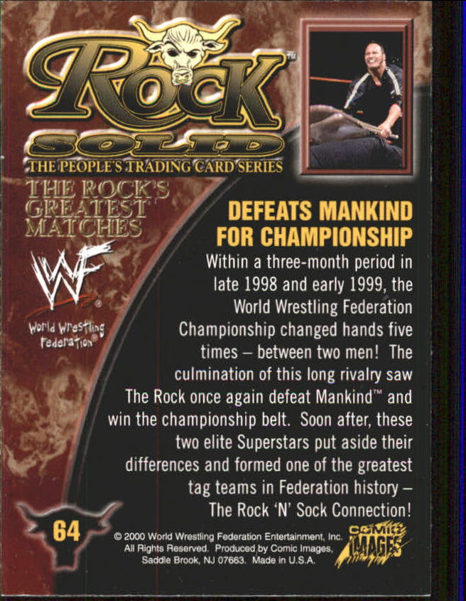2000 Comic Images WWF Rock Solid #64 Rock vs. Mankind back image