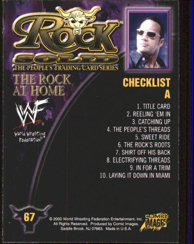 2000 Comic Images WWF Rock Solid #67 Checklist A/Rock on runway back image