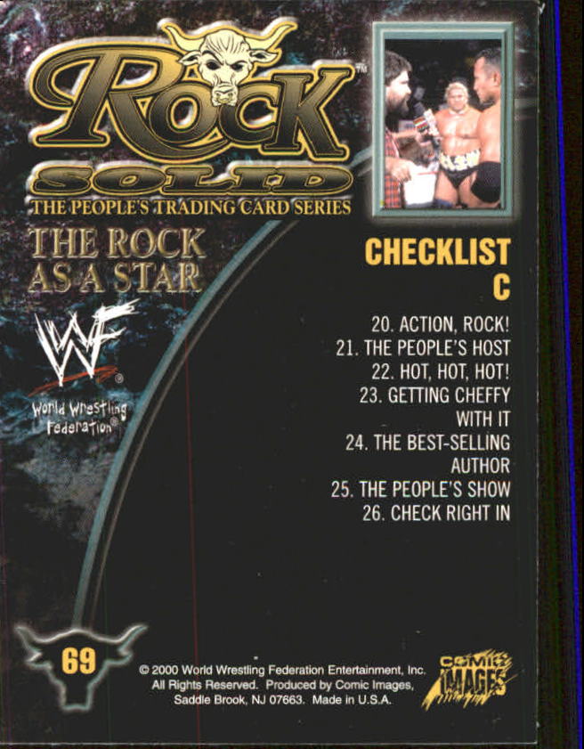 2000 Comic Images WWF Rock Solid #69 Checklist C/Rock with Mick Foley back image
