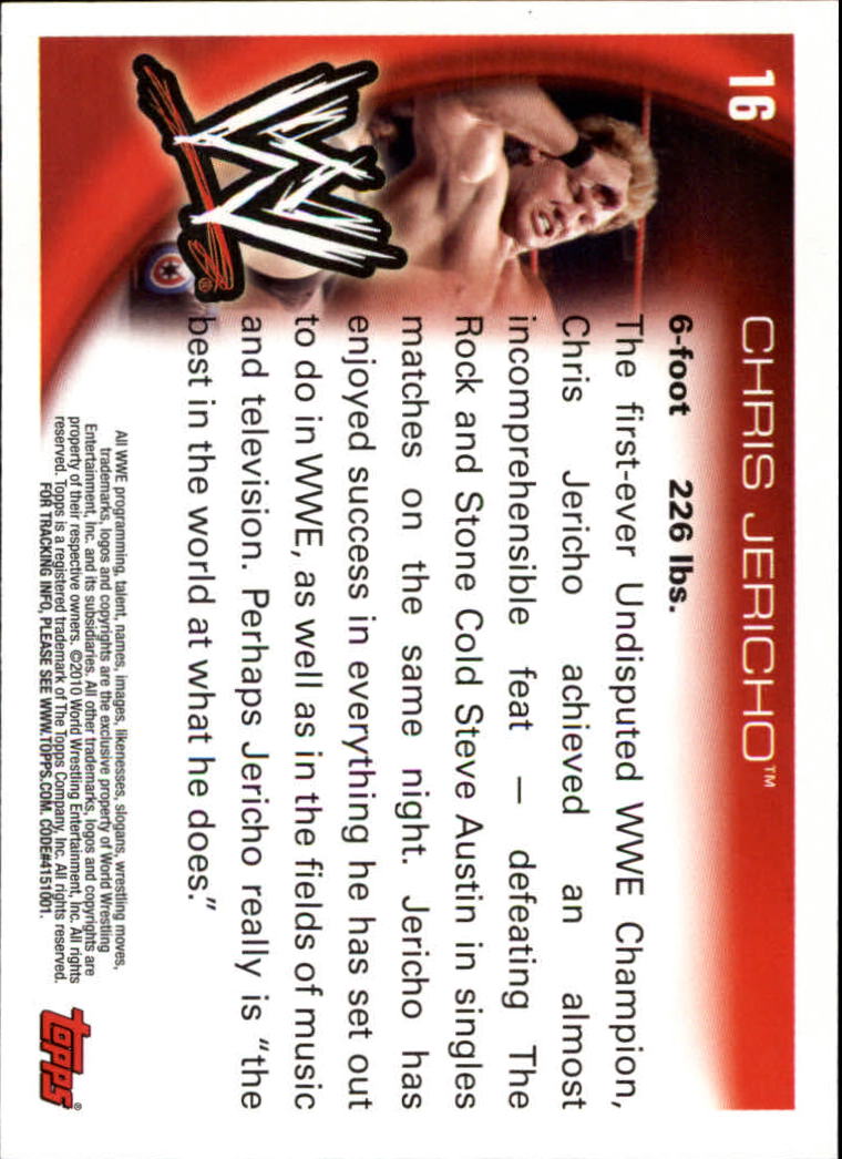 2010 Topps WWE #16 Chris Jericho back image