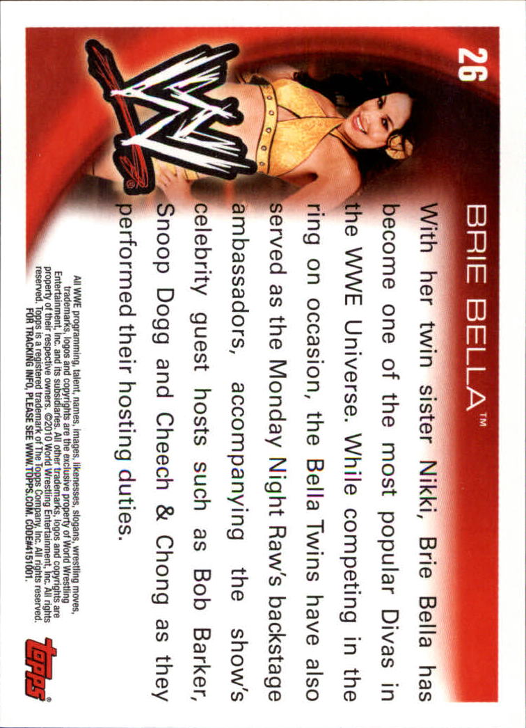 2010 Topps WWE #26 Brie Bella back image