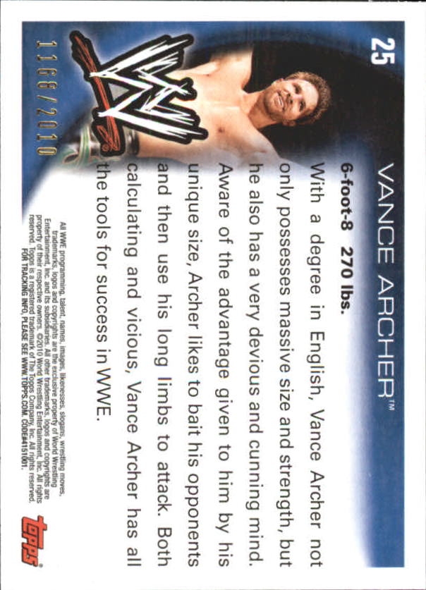 2010 Topps WWE Blue #25 Vance Archer back image