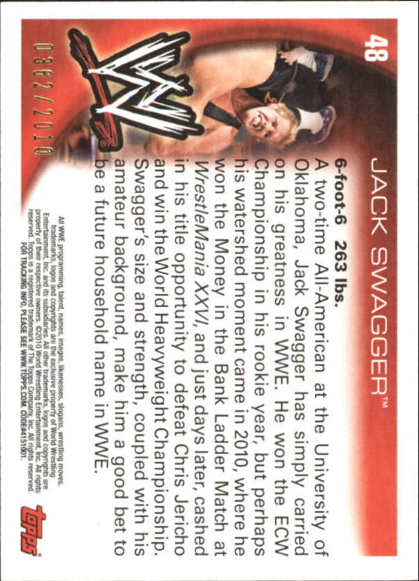 2010 Topps WWE Blue #48 Jack Swagger back image