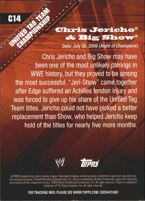 2010 Topps WWE Championship Material #C14 Chris Jericho & Big Show back image